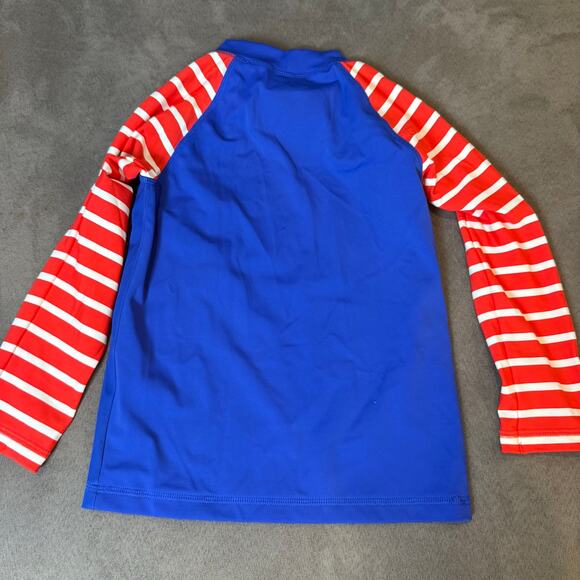 Mini Boden Boys Swimsuit 2 Piece Set Shorts Rashguard Top Red Stripe 5 6 5T - Picture 3 of 12